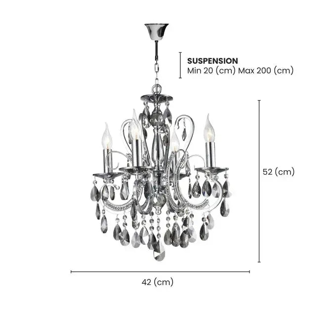 NewYork Princess 6 Arm Chandelier - SMOKE - W:62