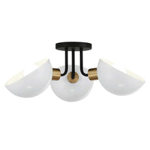 Load image into Gallery viewer, Gamma Collection - 3 Light - Flush Mount - Matte Black &amp; Satin Brass
