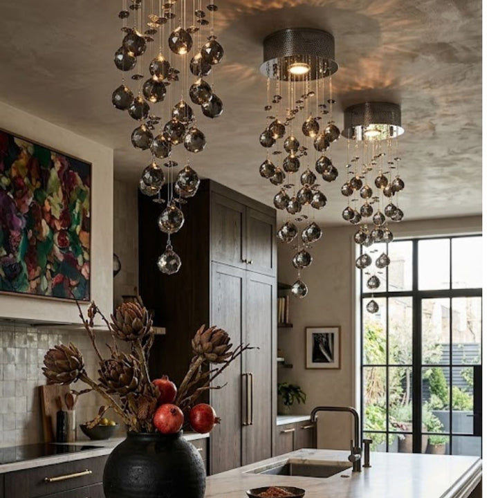 Round Cluster LED Crystal Chandelier - Smoke- Width:20cm Height:60cm