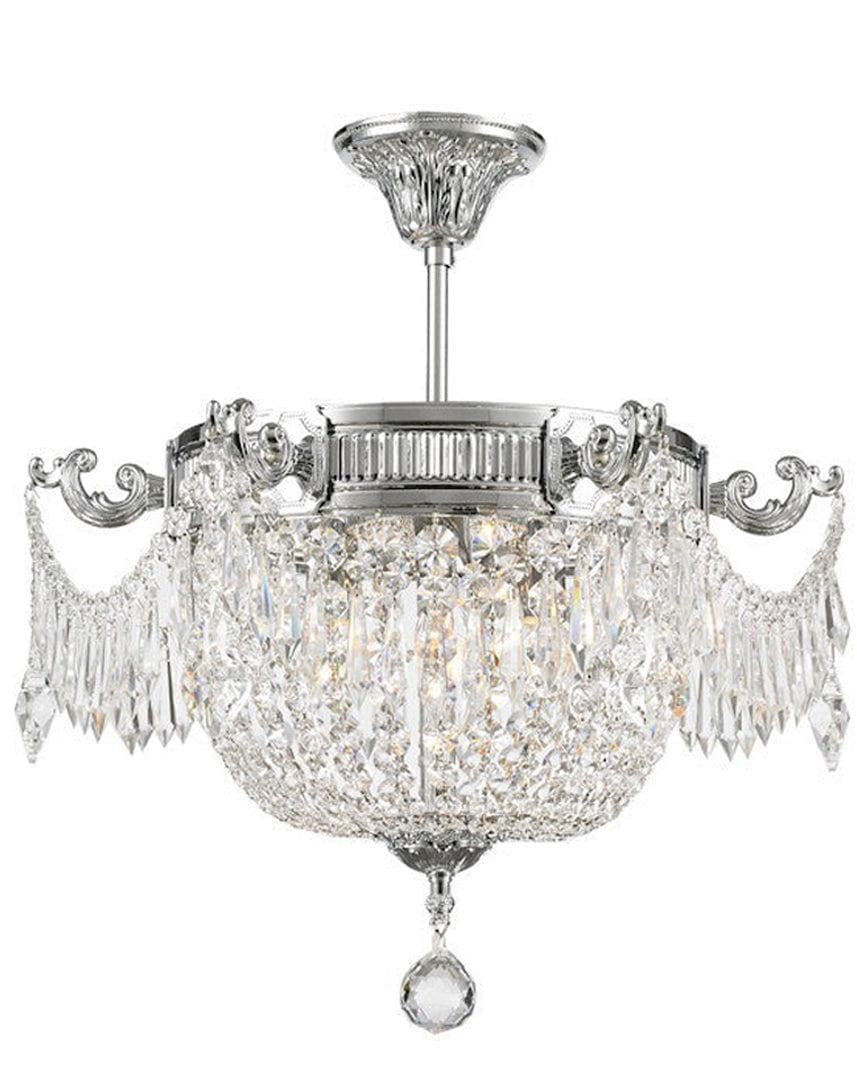 Regency Basket Chandelier - Chrome Finish - Flush Mount - W:46cm H:43cm