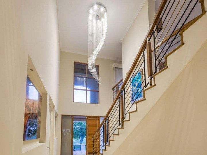 Contemporary Wave LED Chandelier - W:90cm H:400cm - Chrome