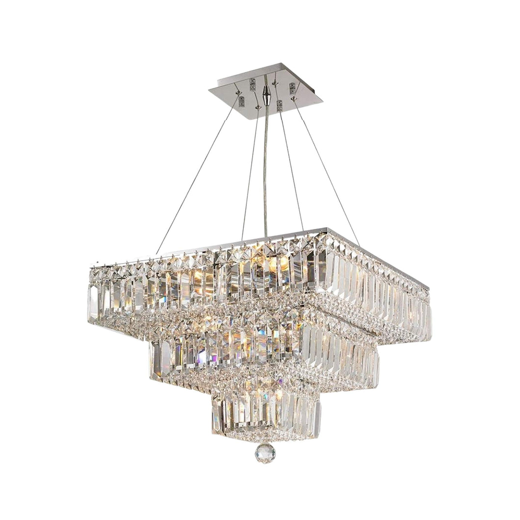 Modular 3 Tier Crystal Pendant - Square - Chrome Fixtures