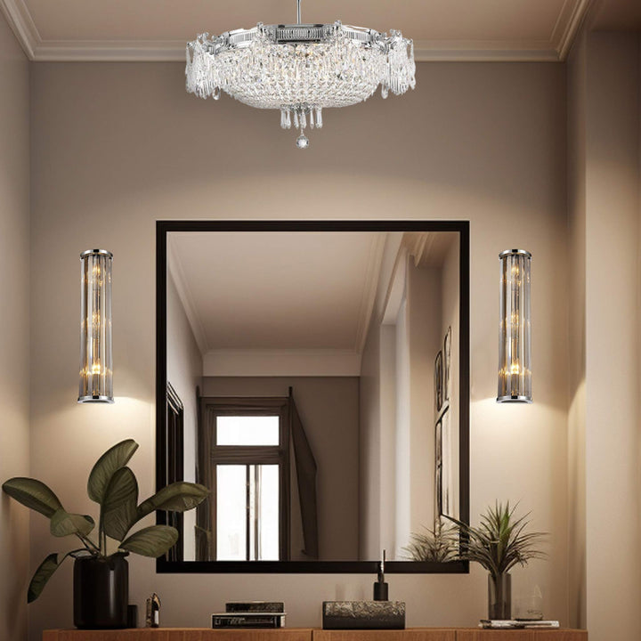 Regency Basket Chandelier - Chrome Finish - Flush Mount - W:75cm