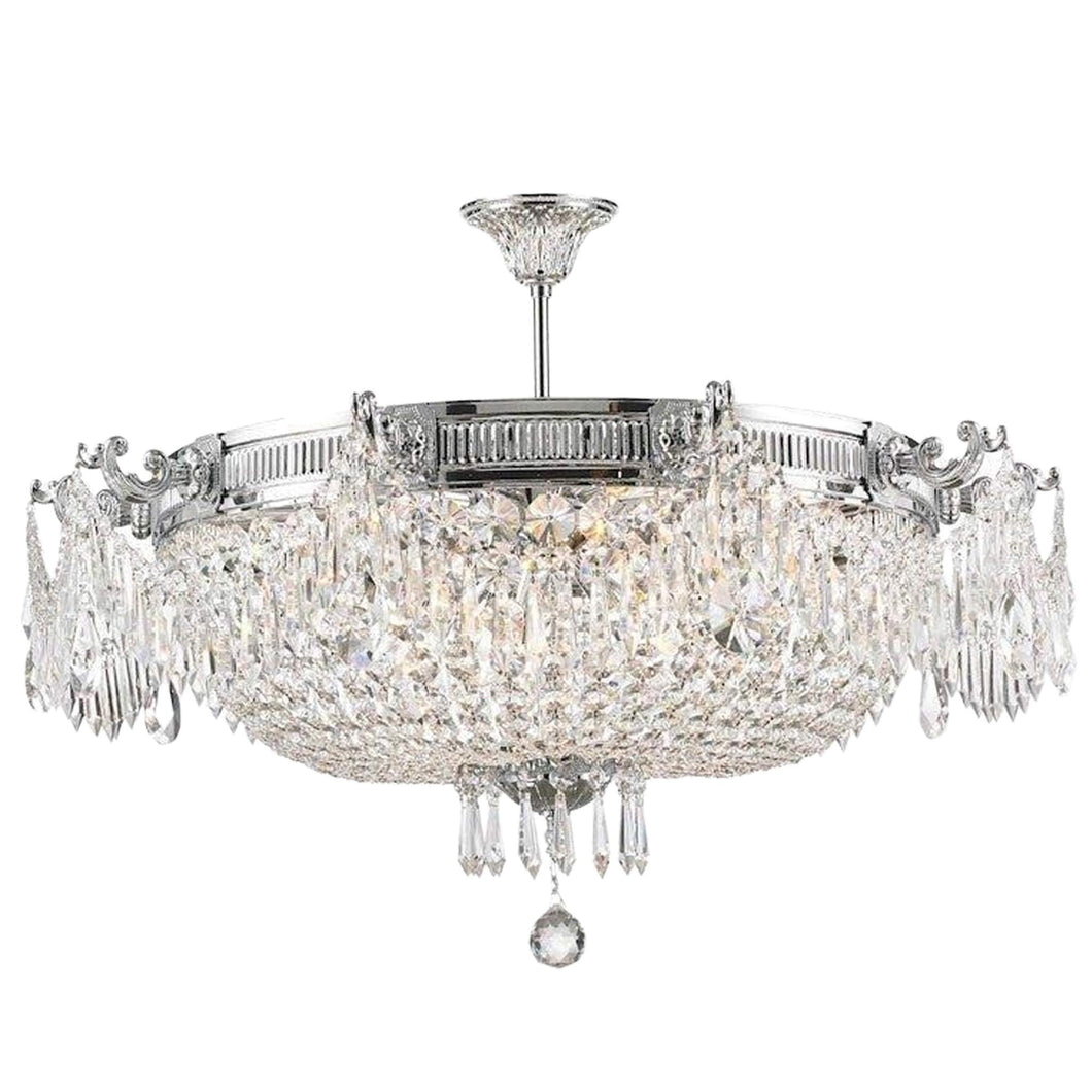 Regency Basket Chandelier - Chrome Finish - Flush Mount - W:75cm H:45cm