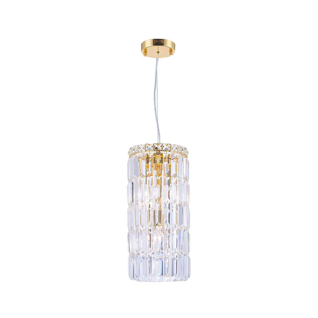 Modular Cylinder Crystal Pendant - Round - Height 43cm - Gold Fixtures