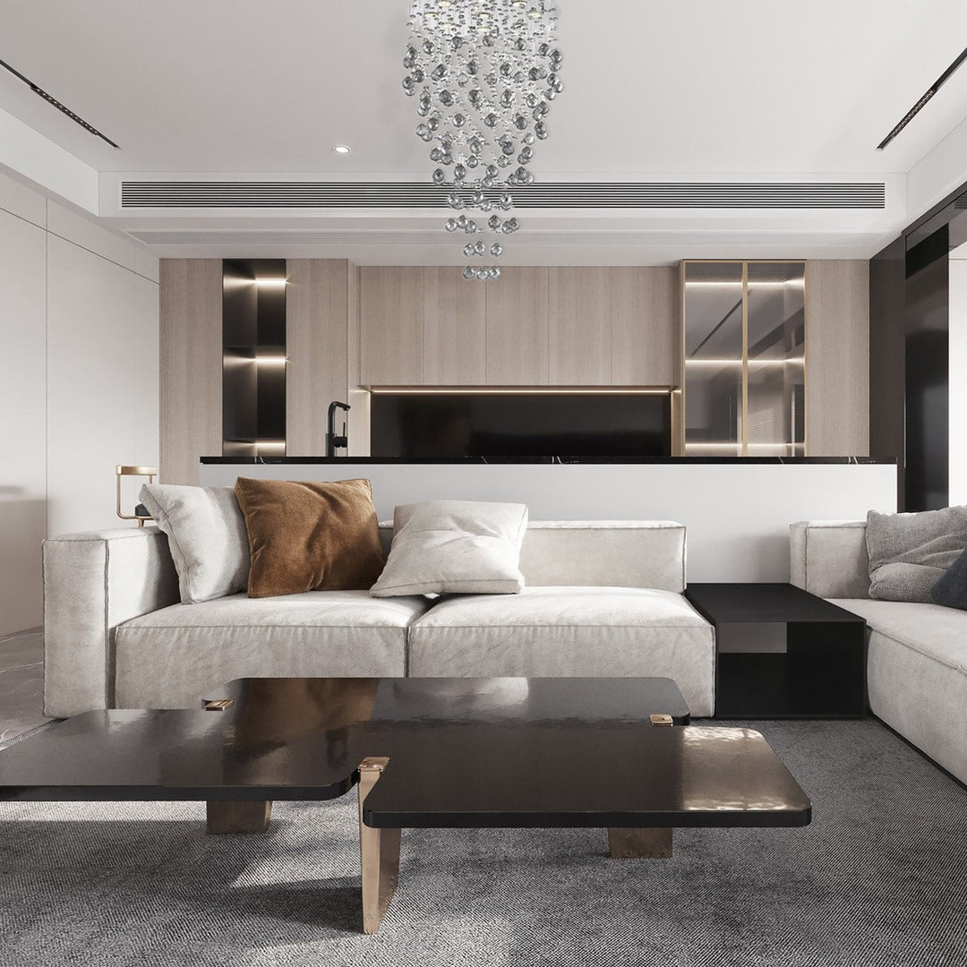 Round Cluster LED Crystal Chandelier -Smoke - Width:50cm Height:90cm