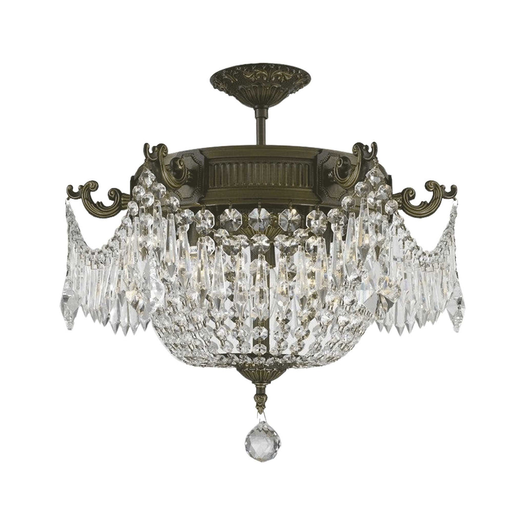 Regency Basket Chandelier - Antique Bronze Style - Flush Mount - W:46cm H:43cm